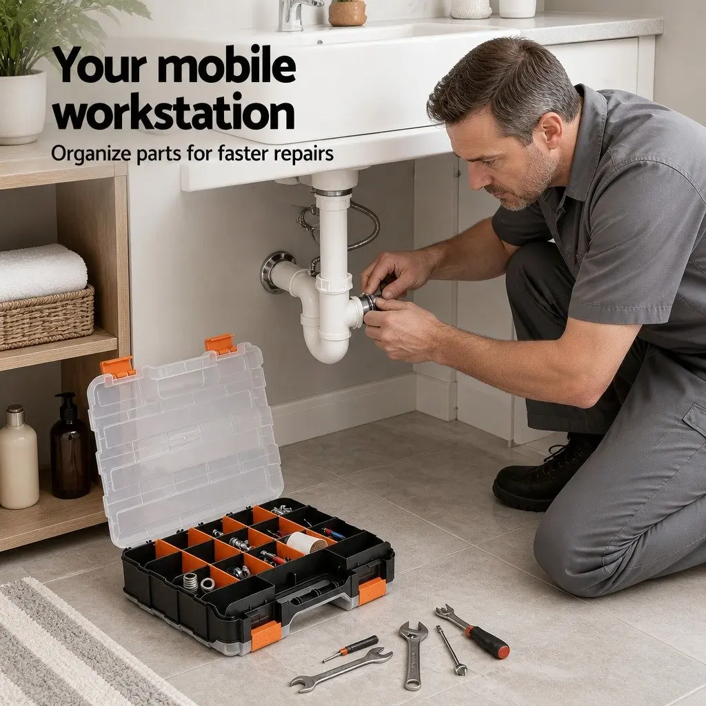 Double Sided Tool Box Organizer 34 Compartment Small Parts Storage