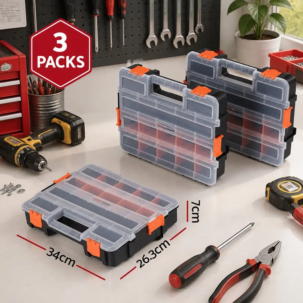 3 Pack Tool Box Organizer Small Parts Hardware Storage Boxes with Latches