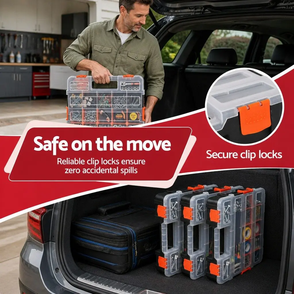3 Pack Tool Box Organizer Small Parts Hardware Storage Boxes with Latches