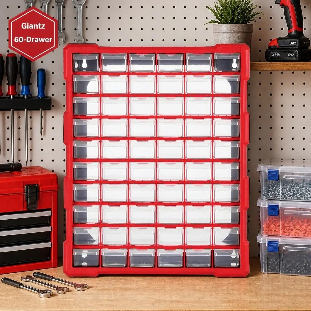 60-Drawer Tool Storage Cabinet Wall-Mount Stackable High-Visibility Orange Drawers