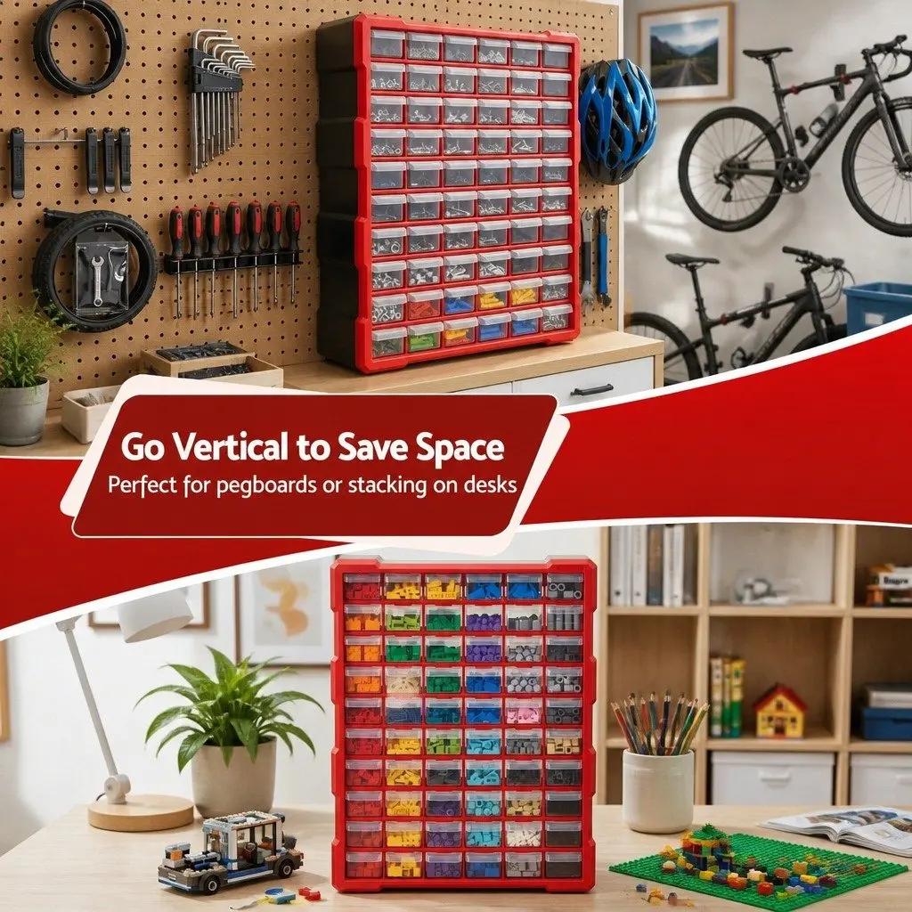 60-Drawer Tool Storage Cabinet Wall-Mount Stackable High-Visibility Orange Drawers