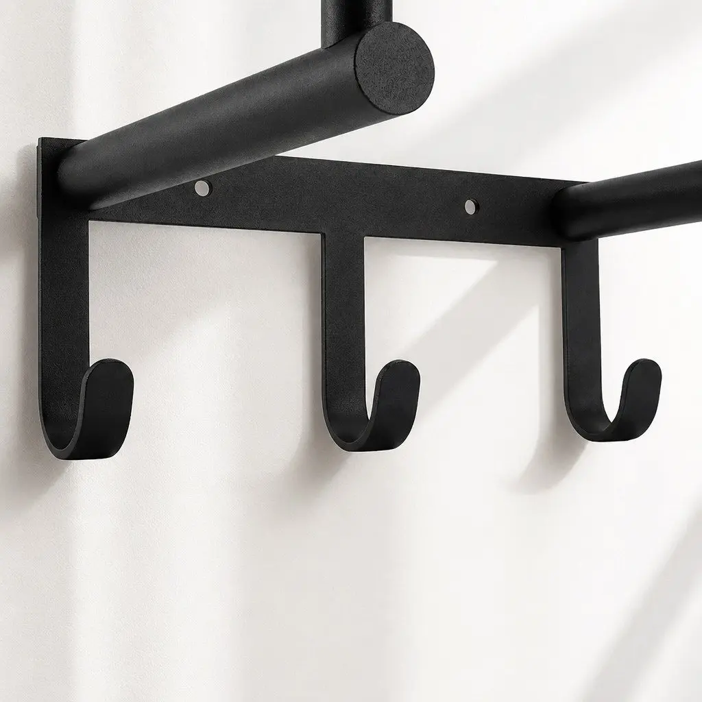 Wall Mounted Towel Rack with Shelf and 3 Hooks Carbon Steel Black 30cm L x 16cm W x 50cm H