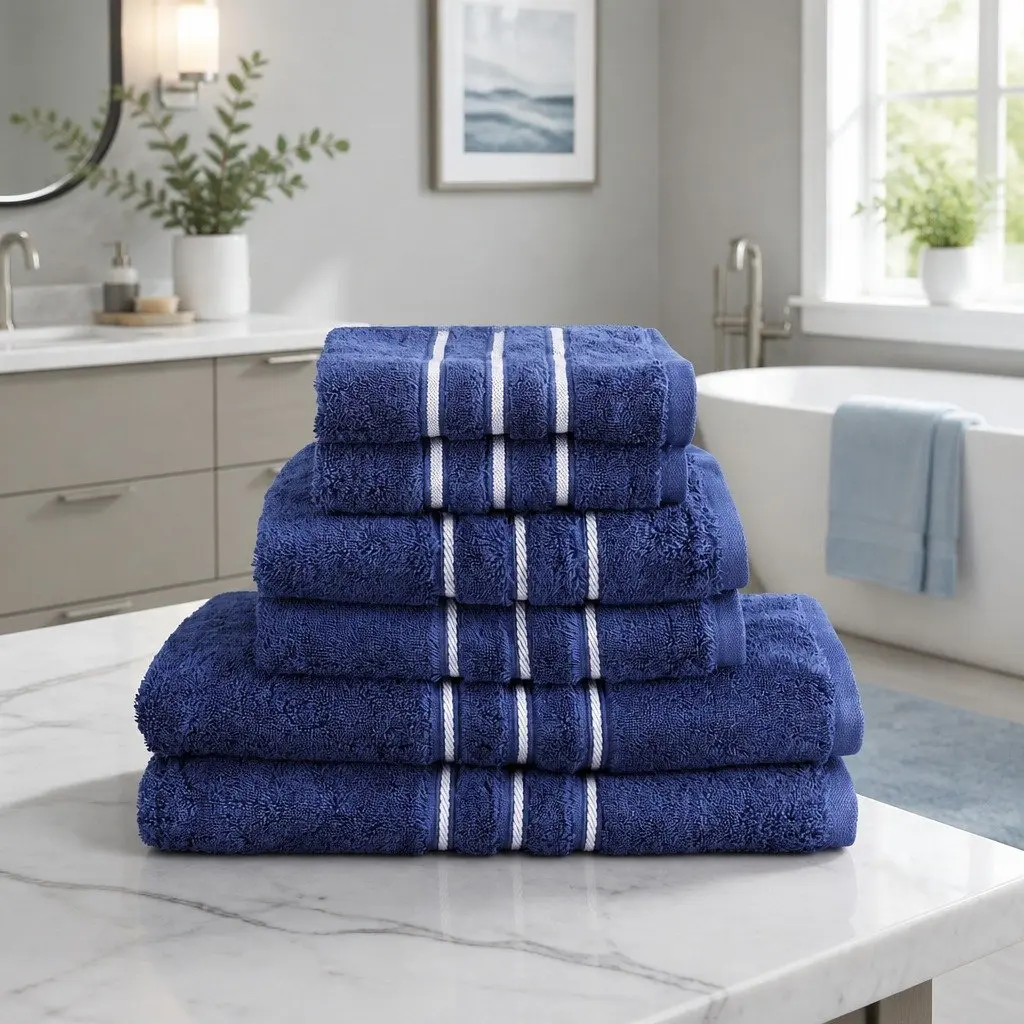 6 Pack Bath Towels Set in Navy Blue