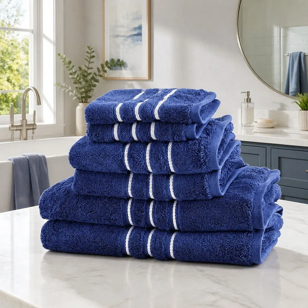 6 Pack Bath Towels Set in Navy Blue