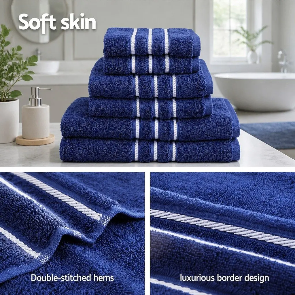 6 Pack Bath Towels Set in Navy Blue