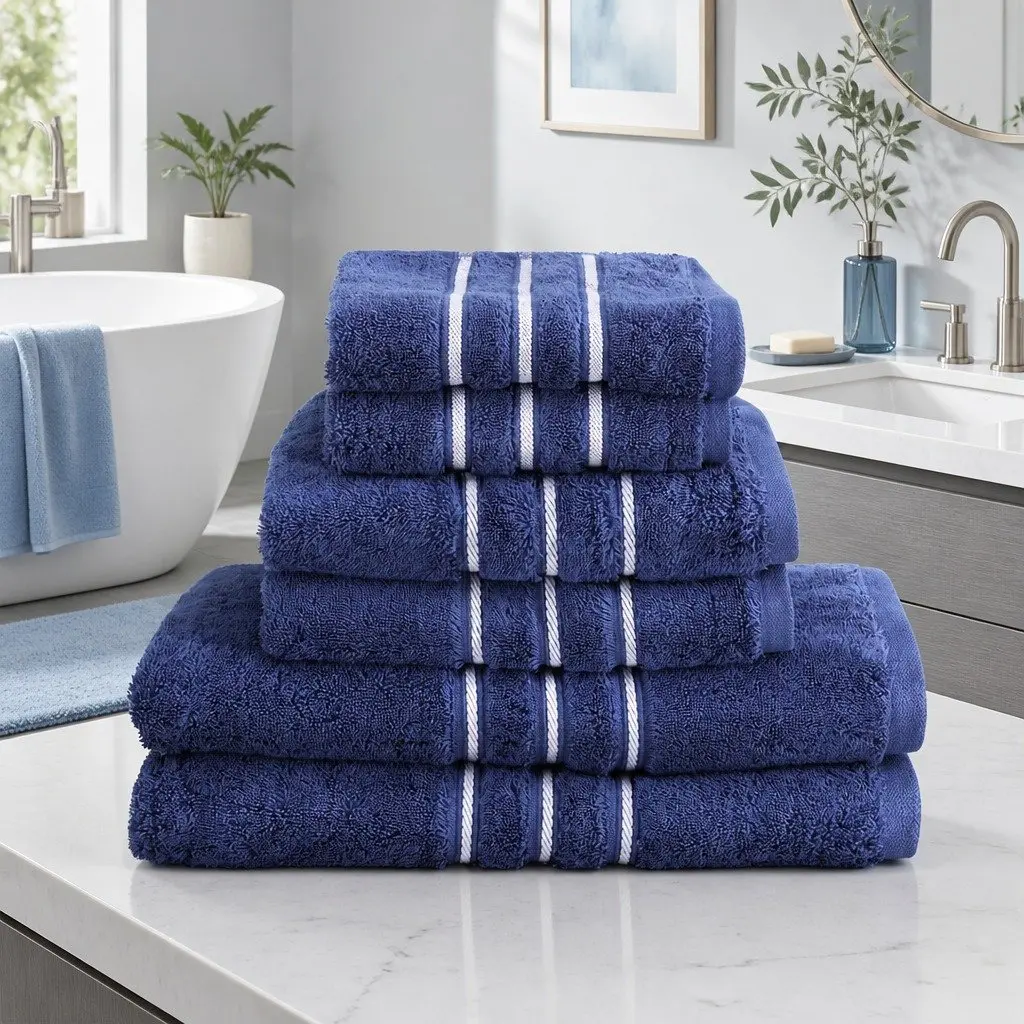 6 Pack Bath Towels Set in Navy Blue