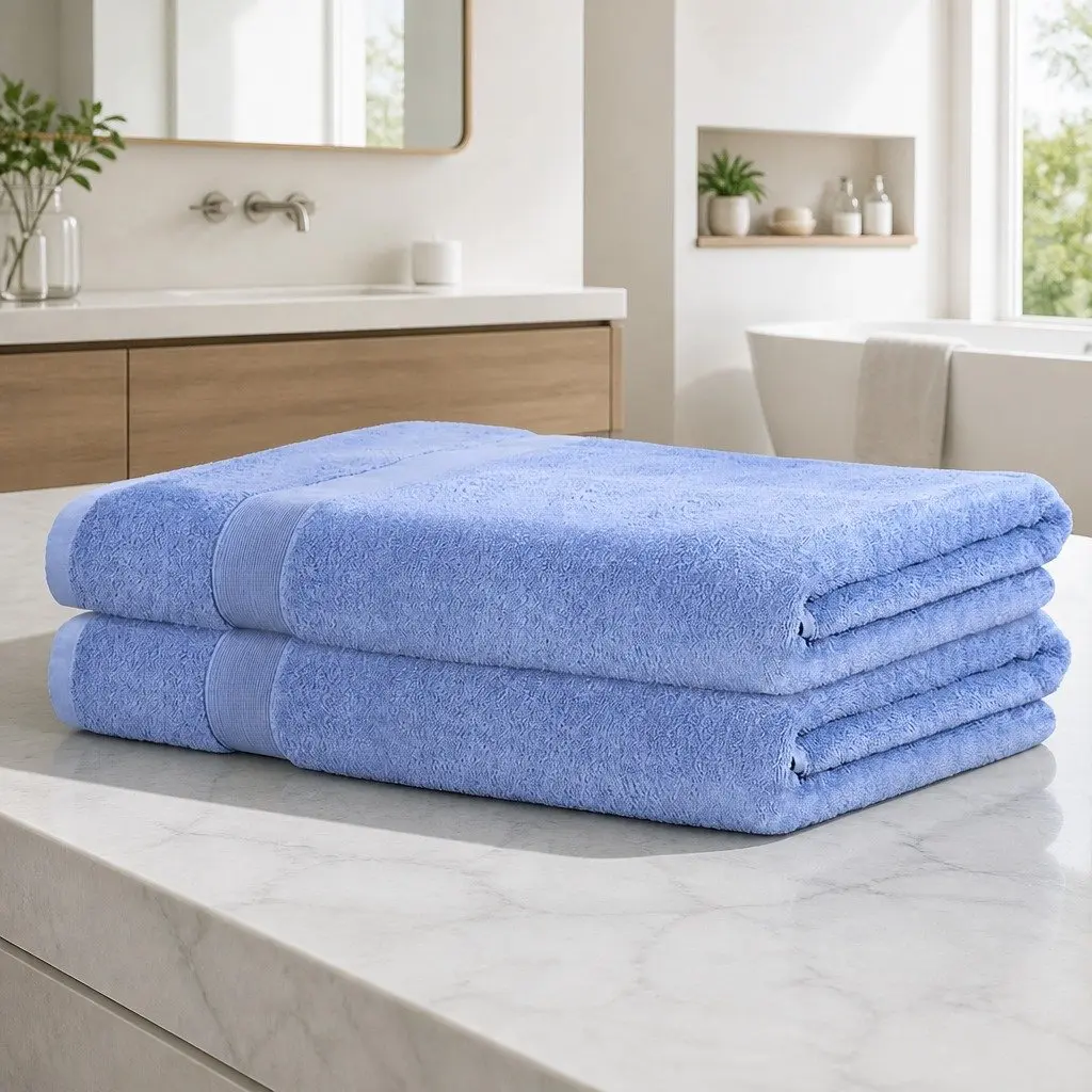 Extra Large Bath Sheets Set 2 Pack Cotton Towels Blue 180cm x 90cm