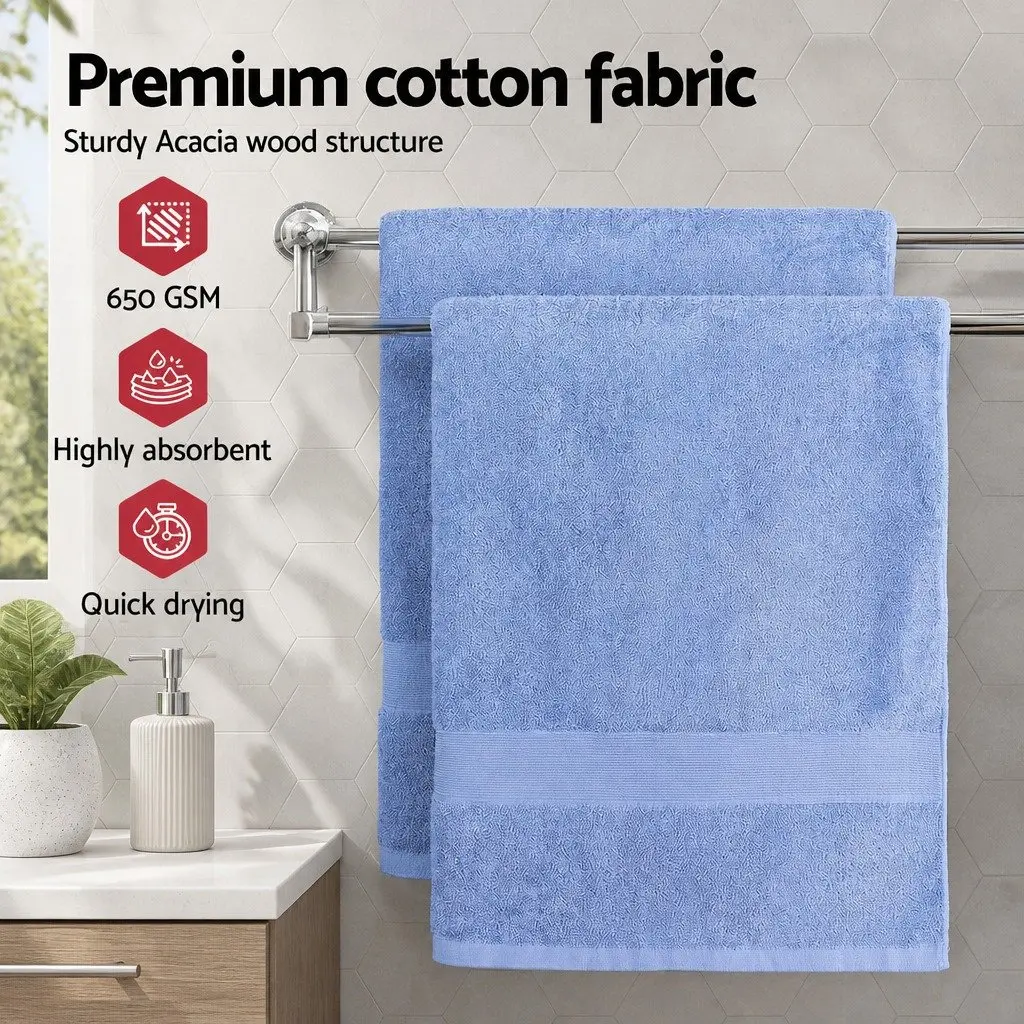 Extra Large Bath Sheets Set 2 Pack Cotton Towels Blue 180cm x 90cm