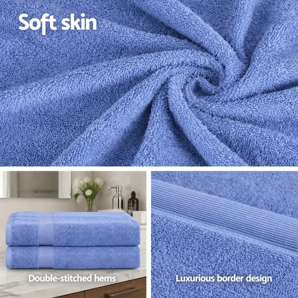 Extra Large Bath Sheets Set 2 Pack Cotton Towels Blue 180cm x 90cm