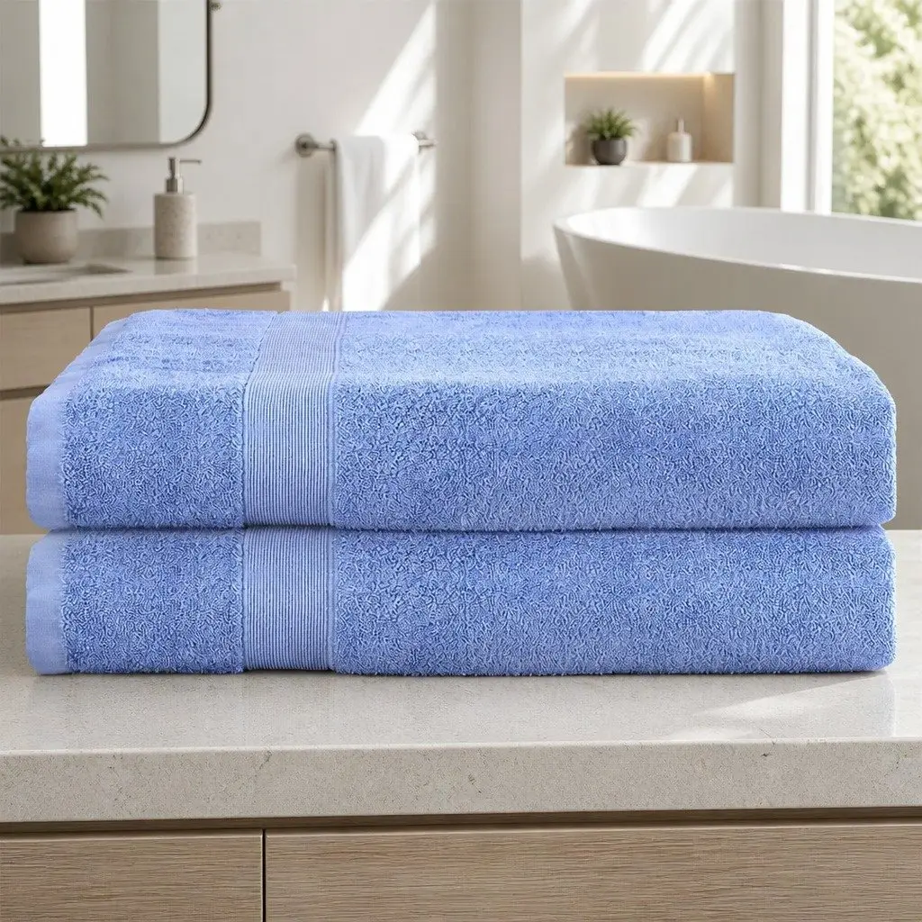 Extra Large Bath Sheets Set 2 Pack Cotton Towels Blue 180cm x 90cm