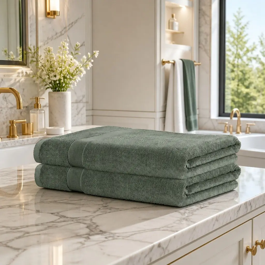 2 Pack Bath Sheets Set Extra Large Cotton Towels Green 180cm x 90cm