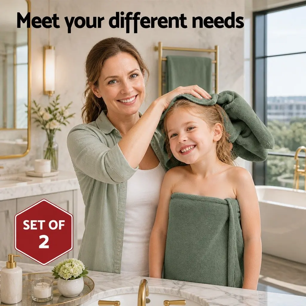 2 Pack Bath Sheets Set Extra Large Cotton Towels Green 180cm x 90cm