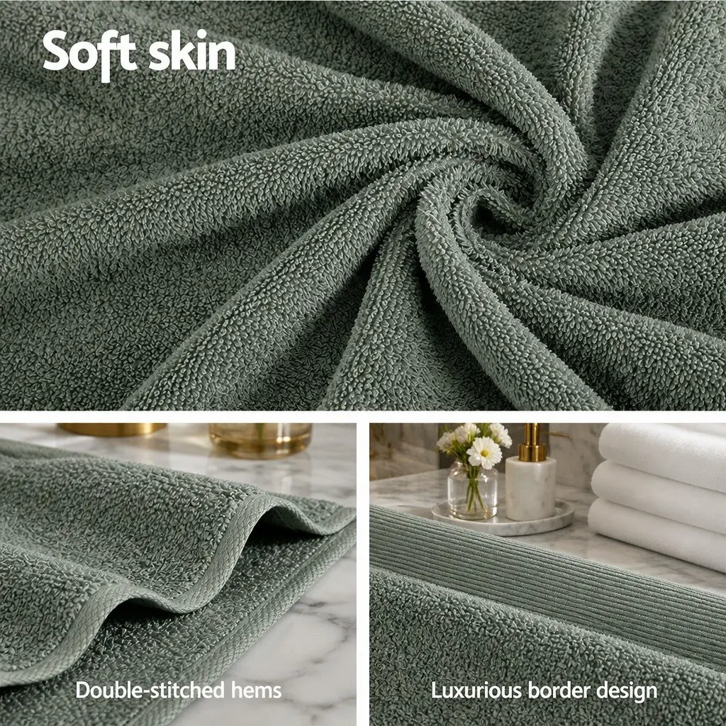2 Pack Bath Sheets Set Extra Large Cotton Towels Green 180cm x 90cm