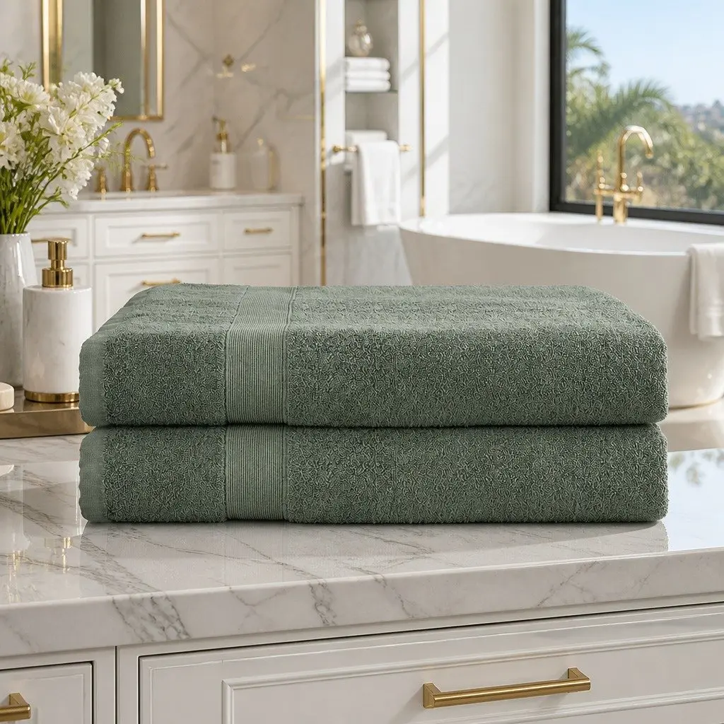 2 Pack Bath Sheets Set Extra Large Cotton Towels Green 180cm x 90cm
