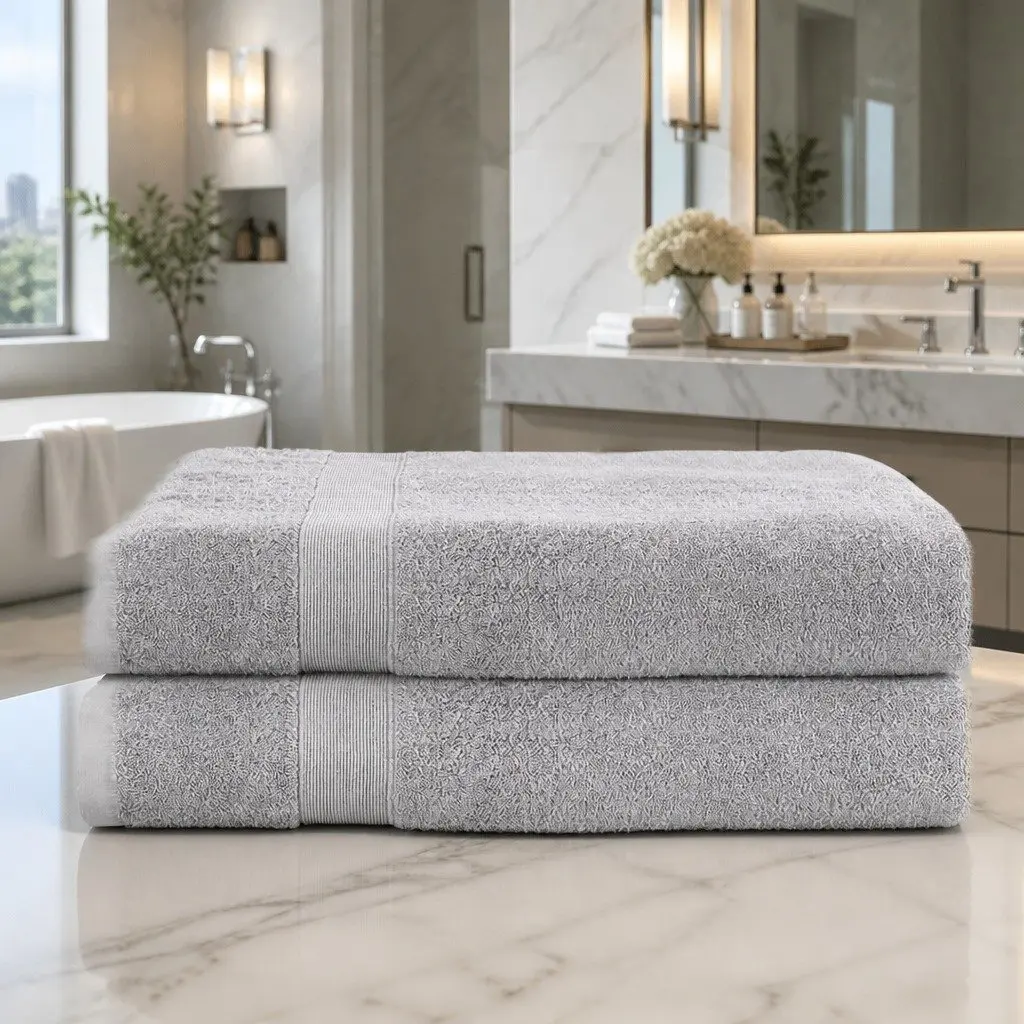 2 Pack Bath Sheets Extra Large Cotton Towels Grey 180cm x 90cm Set