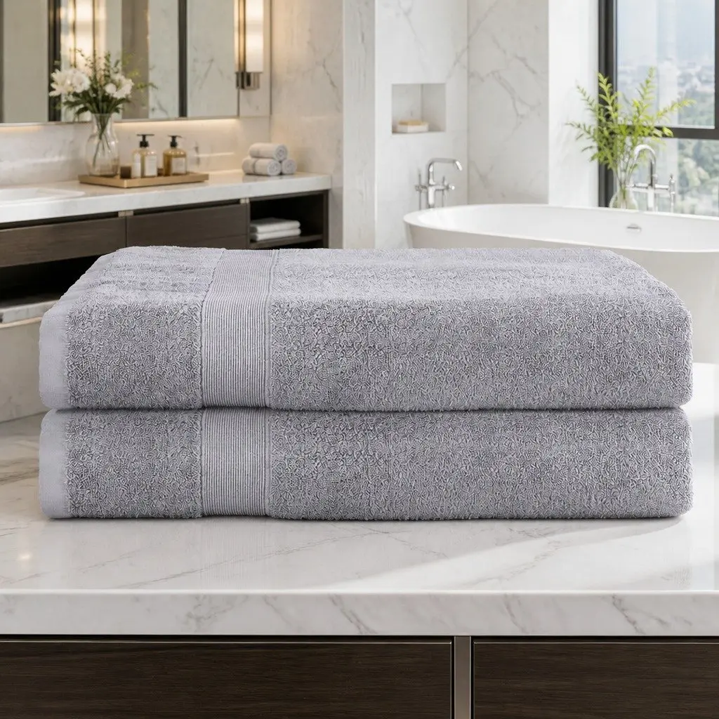 2 Pack Bath Sheets Extra Large Cotton Towels Grey 180cm x 90cm Set