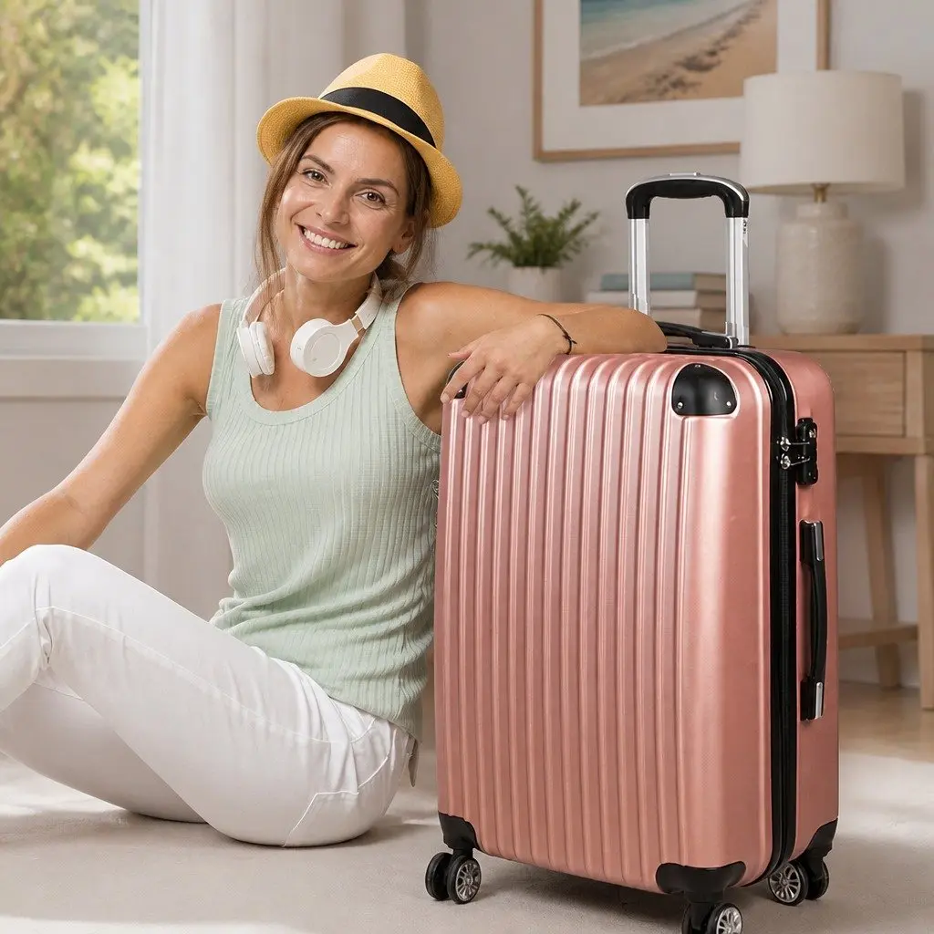 24 Inch Luggage Suitcase Hard Shell Rose Gold Lightweight Trolley Travel Spinner Wheels