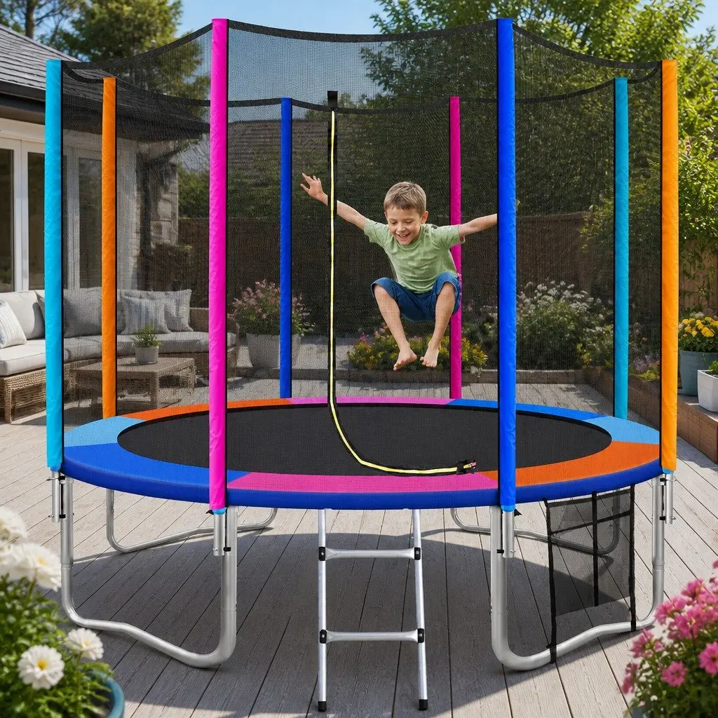 10FT Trampoline Kids Rebounder with Safety Enclosure Net and Ladder