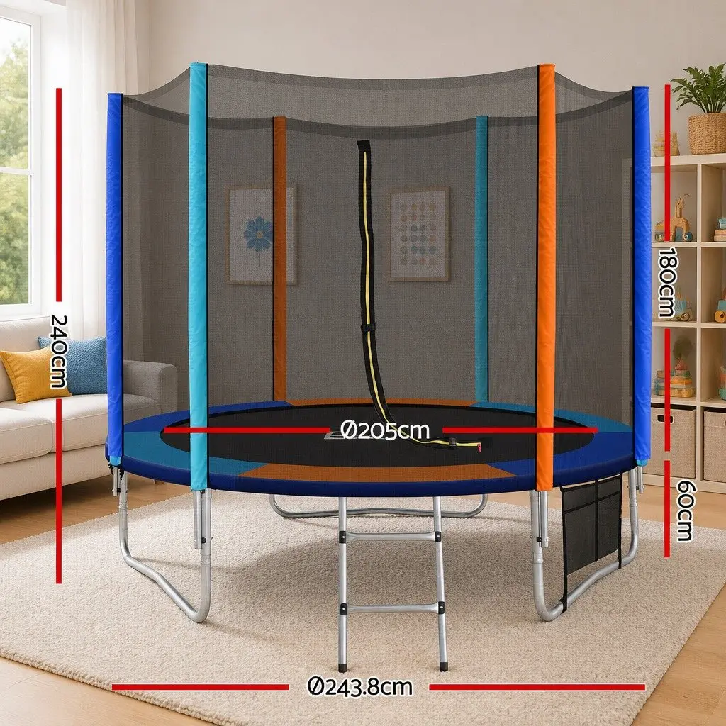 8FT Round Kids Trampoline with Safety Enclosure Net and Ladder