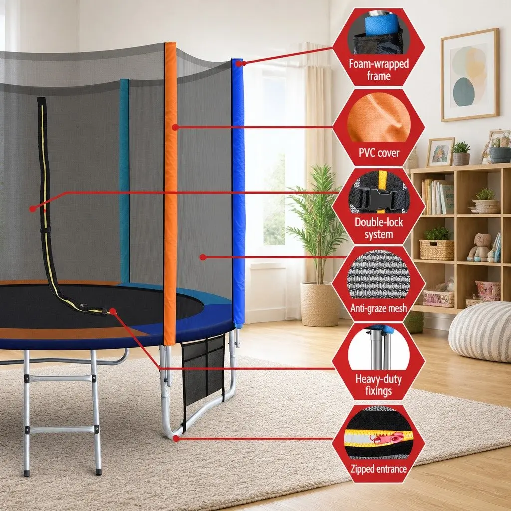 8FT Round Kids Trampoline with Safety Enclosure Net and Ladder