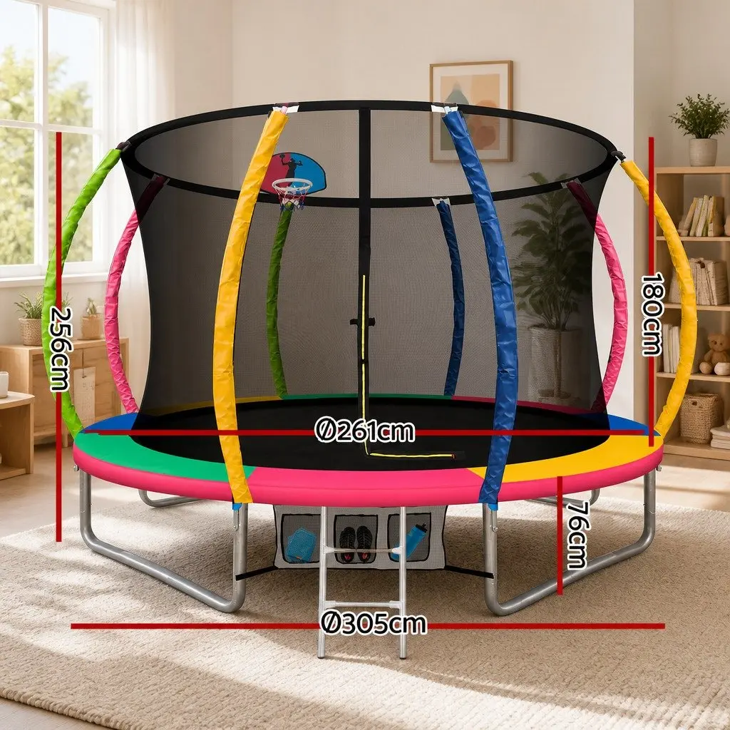 Kids Trampoline 10FT Outdoor Rebounder with Safety Enclosure Net and Integrated Ladder