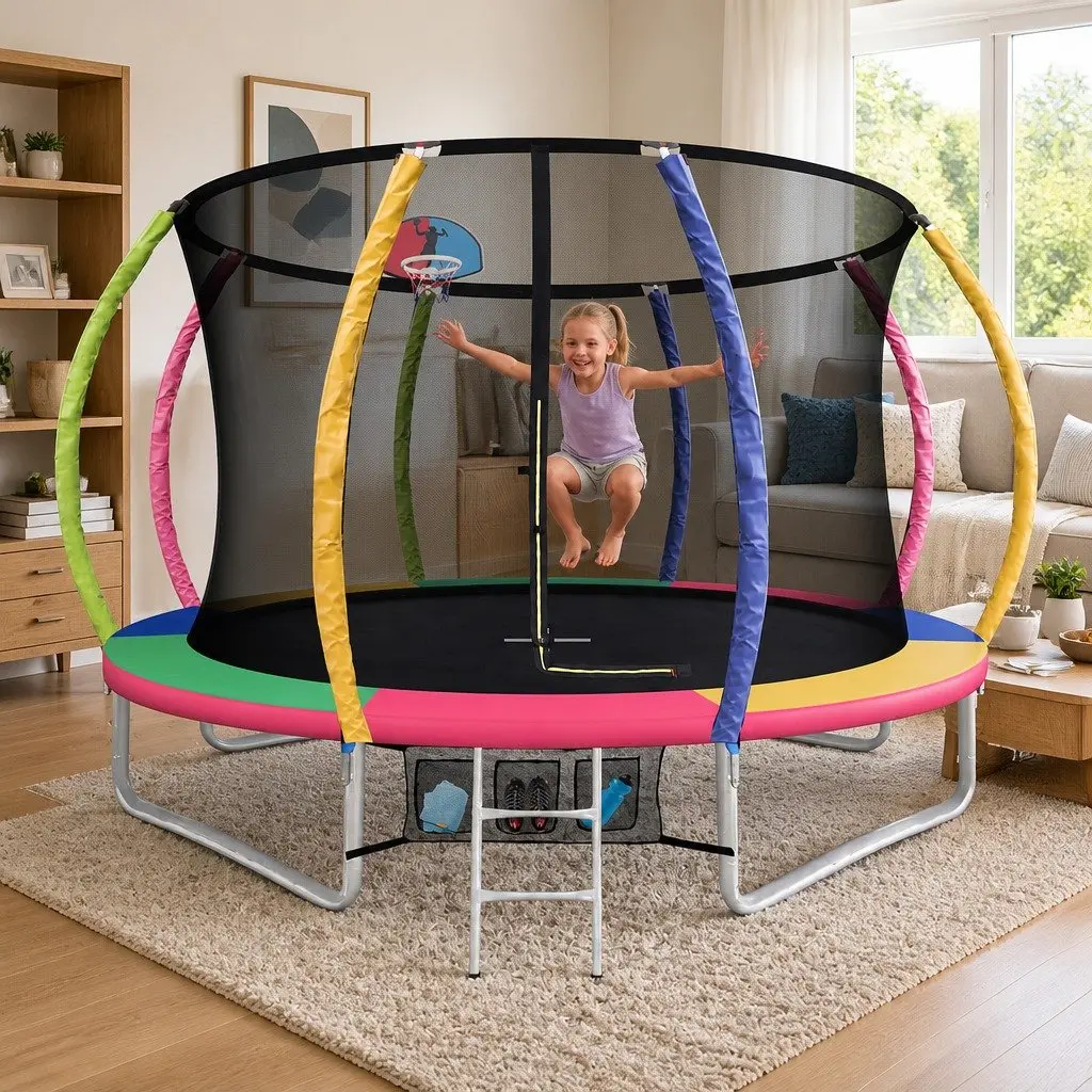 Kids Trampoline 10FT Outdoor Rebounder with Safety Enclosure Net and Integrated Ladder