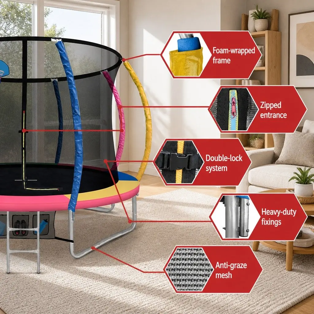Kids Trampoline 10FT Outdoor Rebounder with Safety Enclosure Net and Integrated Ladder
