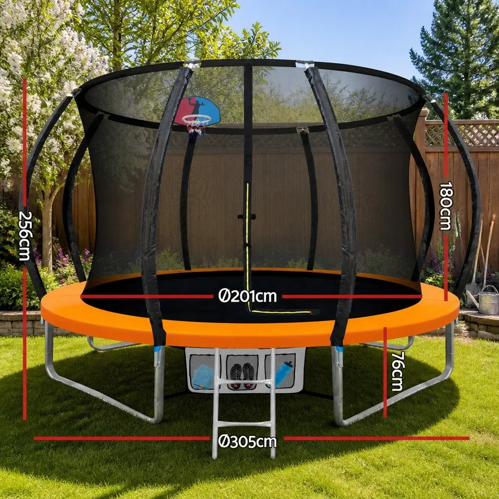 10ft Diameter Trampoline for Kids with Safety Net Enclosure and Ladder in Orange