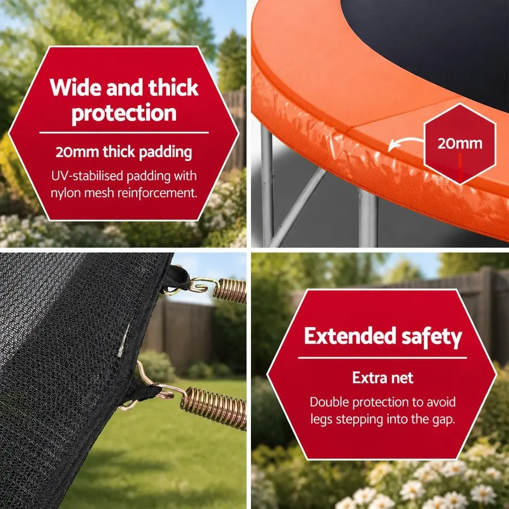 10ft Diameter Trampoline for Kids with Safety Net Enclosure and Ladder in Orange
