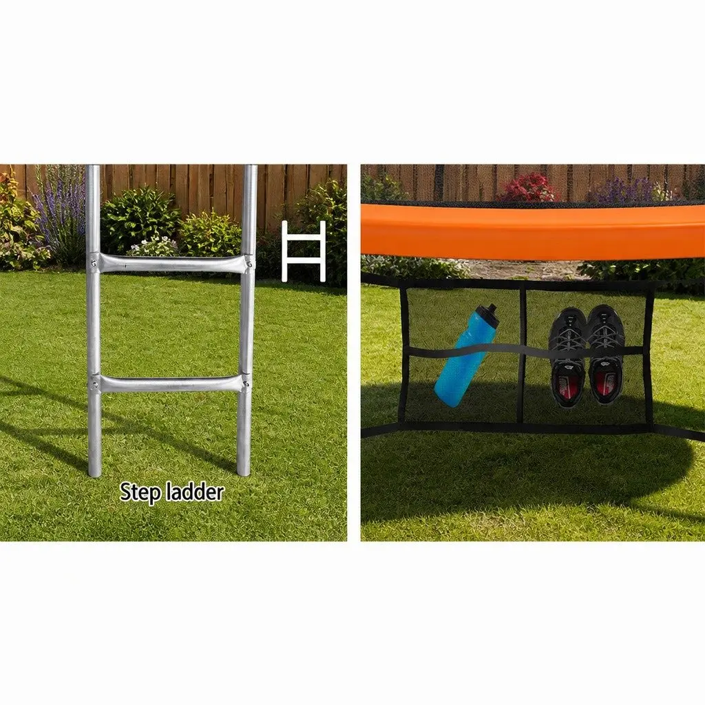 10ft Diameter Trampoline for Kids with Safety Net Enclosure and Ladder in Orange