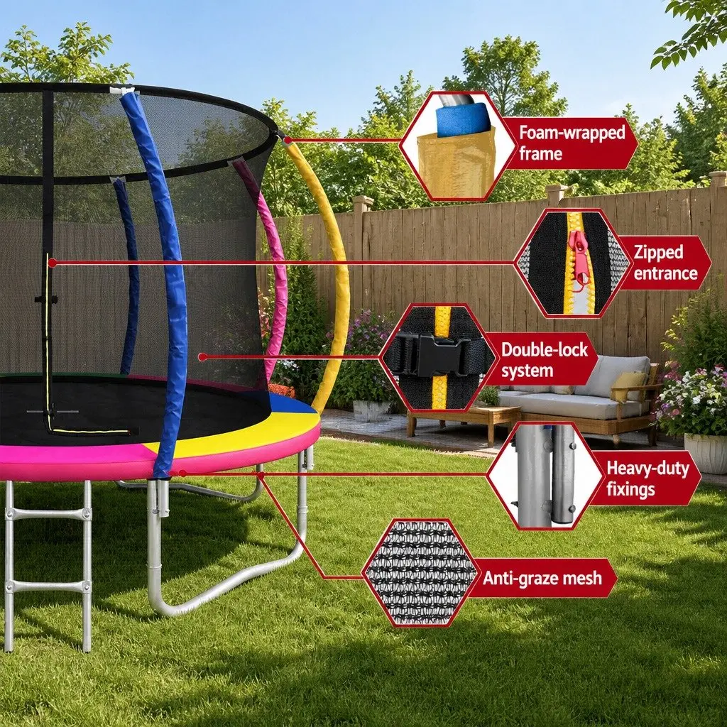12ft Outdoor Trampoline with Safety Net and Basketball Hoop for Kids Bouncing Fun