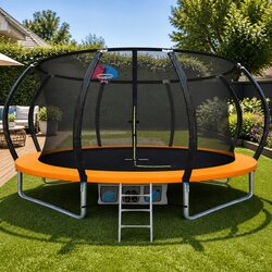 Friendly 12FT Kids Trampoline with Ladder & Hoop Set