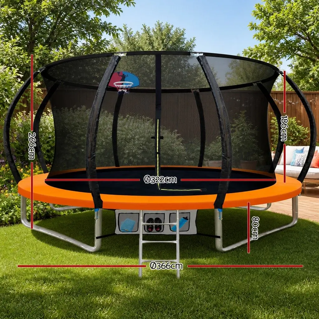 12FT Trampoline for Kids w/ Safety Enclosure Net Ladder Basketball Rebounder