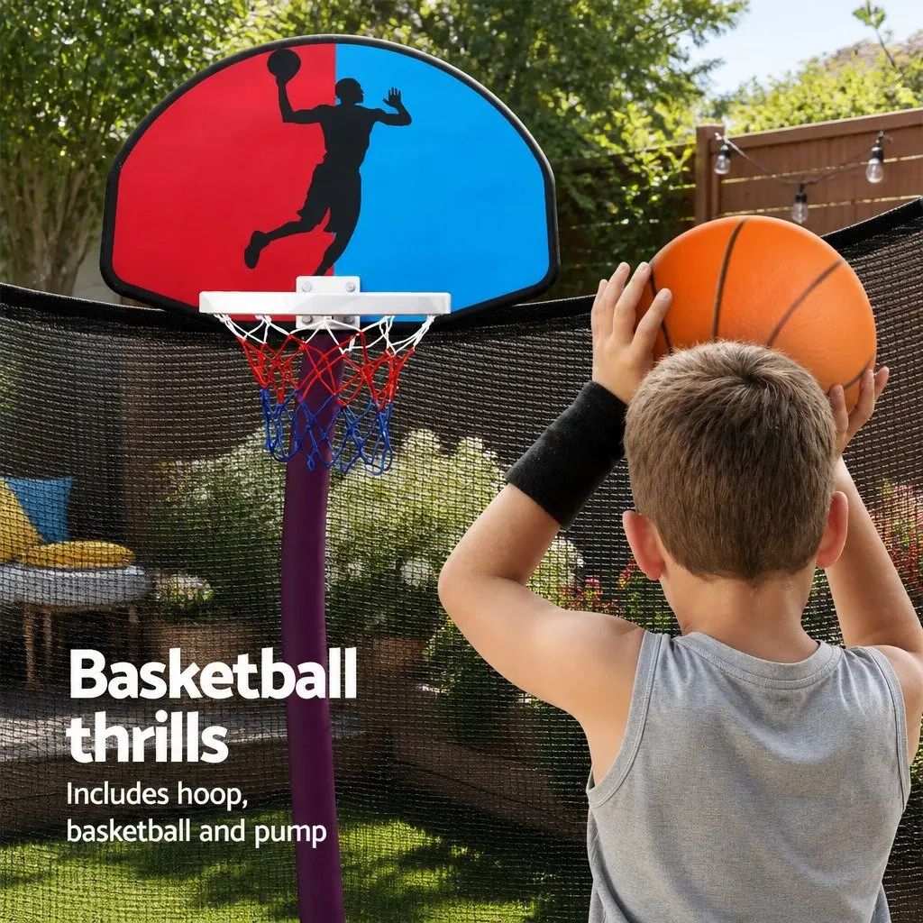 12FT Trampoline for Kids w/ Safety Enclosure Net Ladder Basketball Rebounder