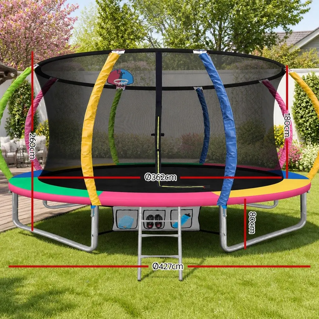14ft Trampoline with Safety Net Basketball Hoop and Ladder for Kids Outdoor Play