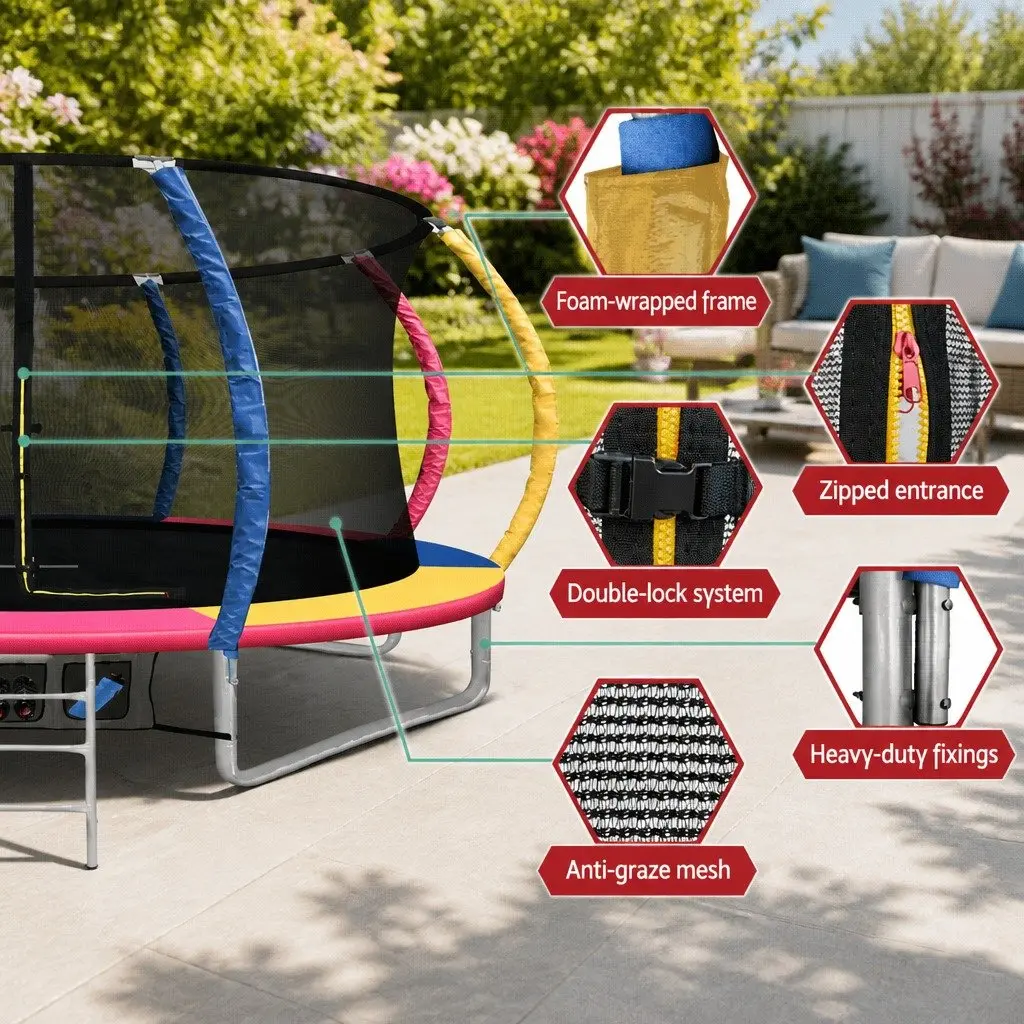 14ft Trampoline with Safety Net Basketball Hoop and Ladder for Kids Outdoor Play
