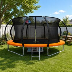 14ft Trampoline Rebounder with Basketball Hoop Ladder Safety Netting Orange