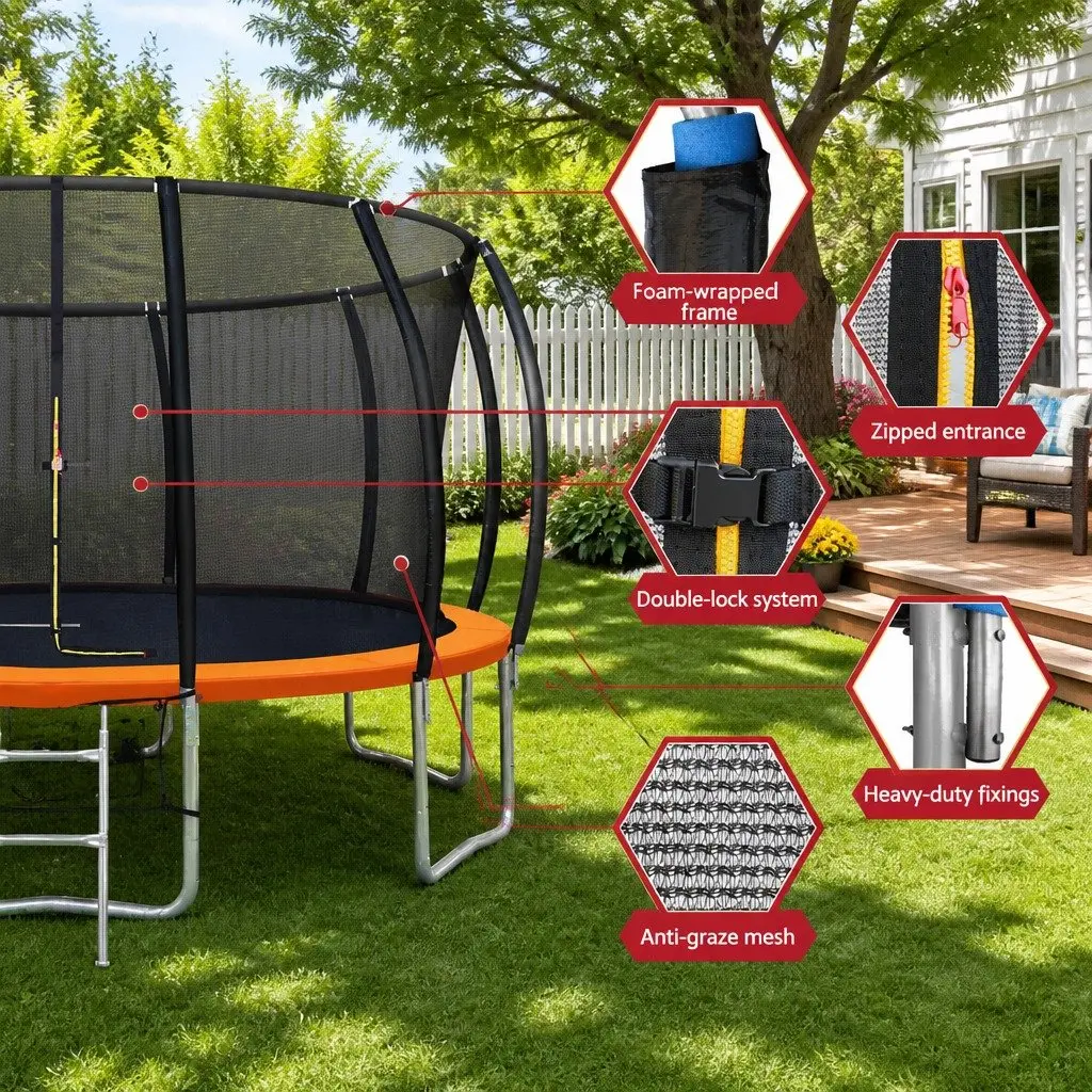 16FT Trampoline for Kids with Safety Net Ladder Basketball Hoop Orange