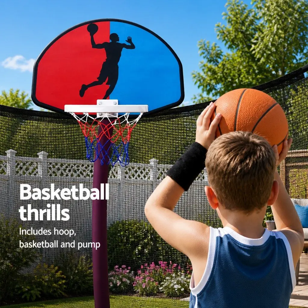 16FT Trampoline for Kids with Safety Net Ladder Basketball Hoop Orange