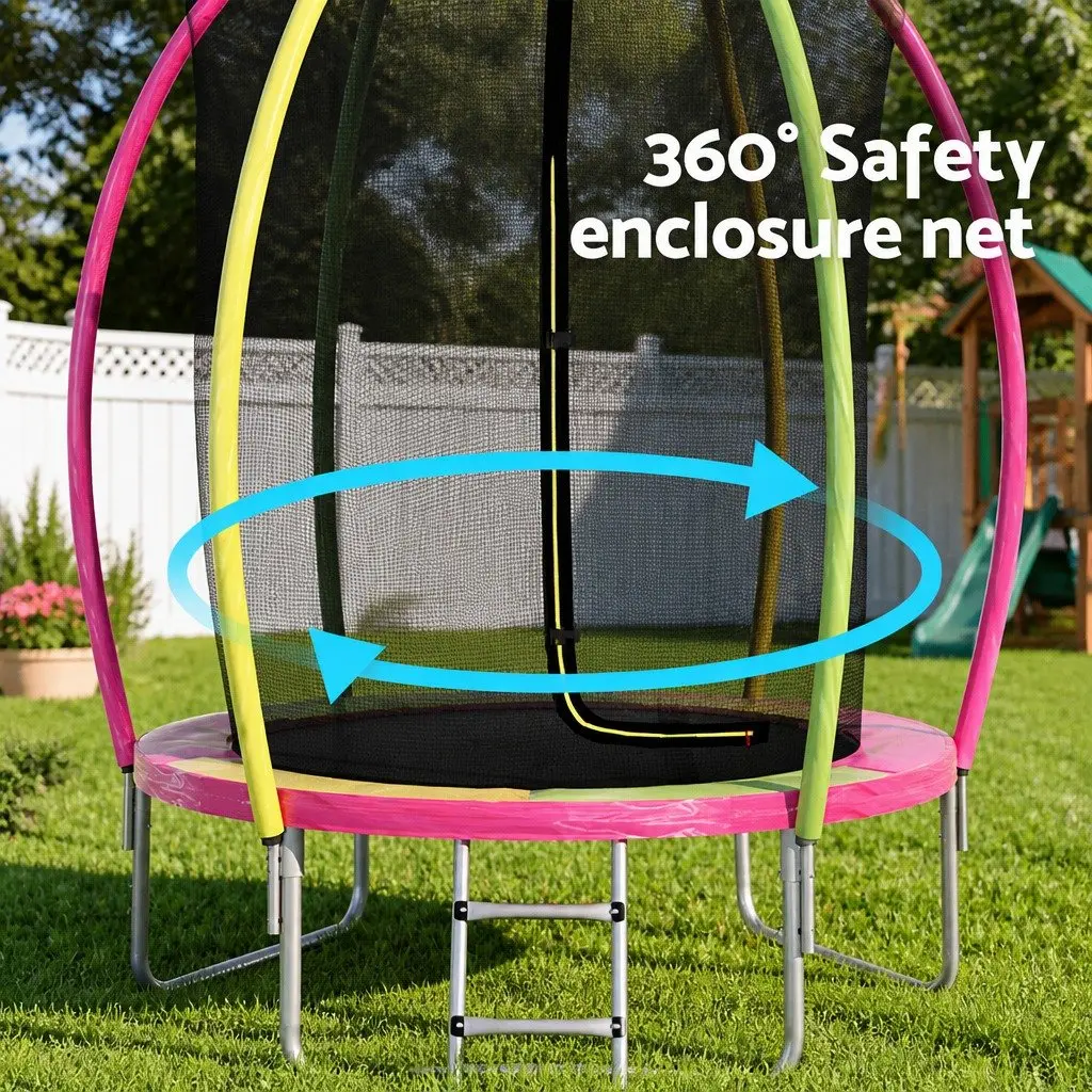 6ft Kids Round Trampoline with Safety Net Foam Posts Enclosed