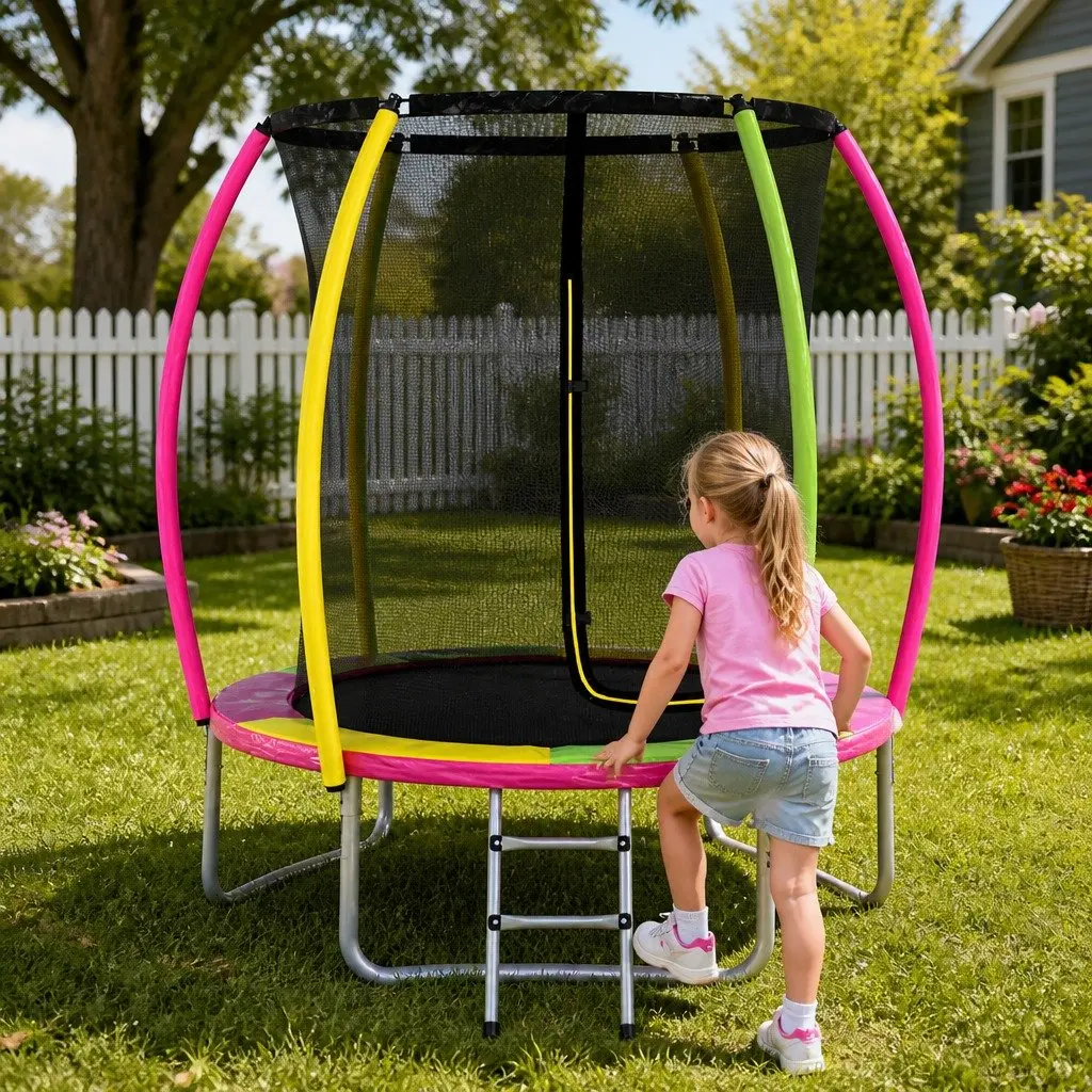 6ft Kids Round Trampoline with Safety Net Foam Posts Enclosed