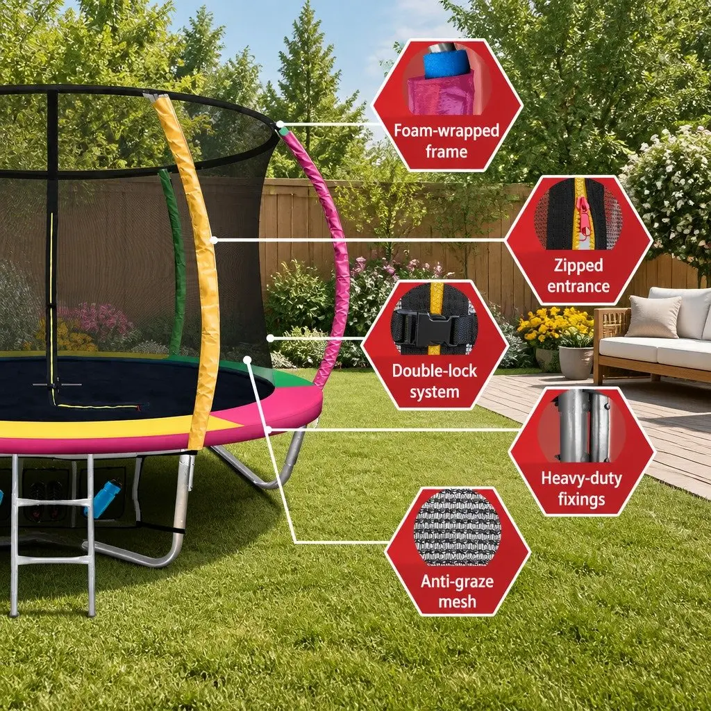 8FT Kids Trampoline Heavy-Duty with Safety Enclosure Net and Ladder