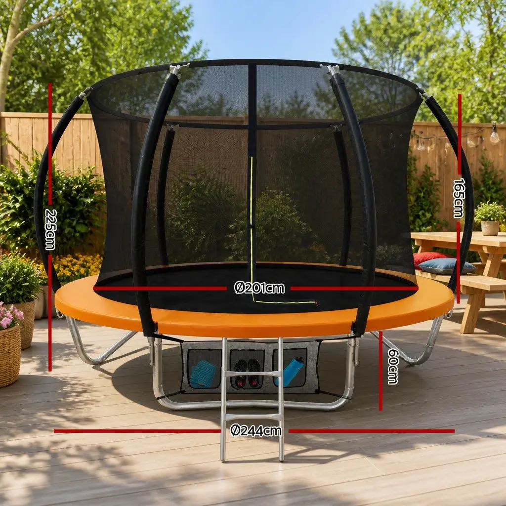 8FT Outdoor Kids Trampoline with Enclosure Safety Net and Ladder Orange