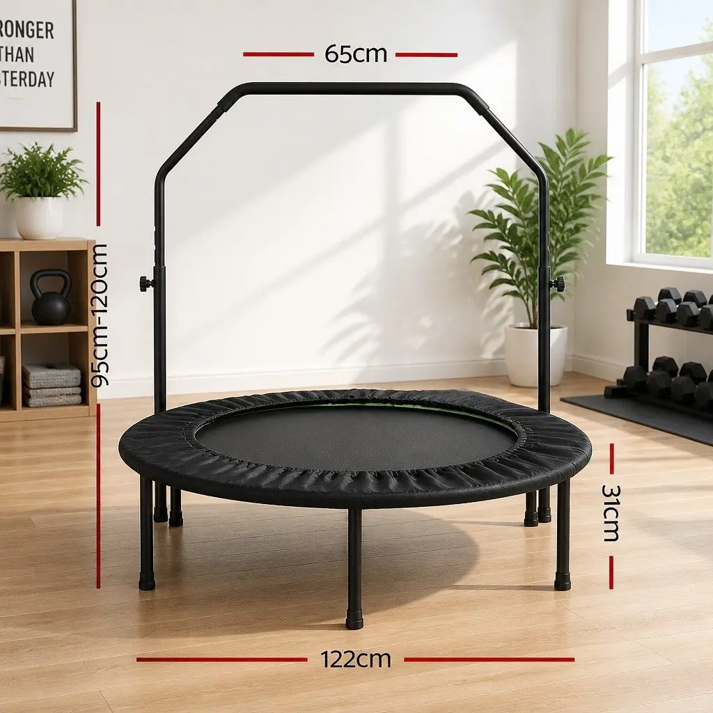 Round Fitness Trampoline 48 Inch Rebounder Adjustable Handrail Home Gym Exercise