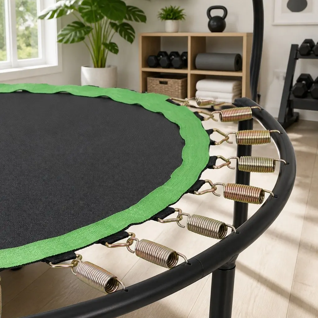 Round Fitness Trampoline 48 Inch Rebounder Adjustable Handrail Home Gym Exercise