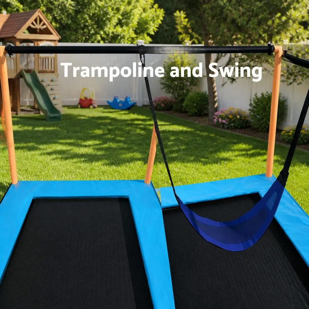 6FT Kids Rectangle Trampoline with Swing Enclosure Safety Net and Anti-Graze UV-Resistant Jumping Mat