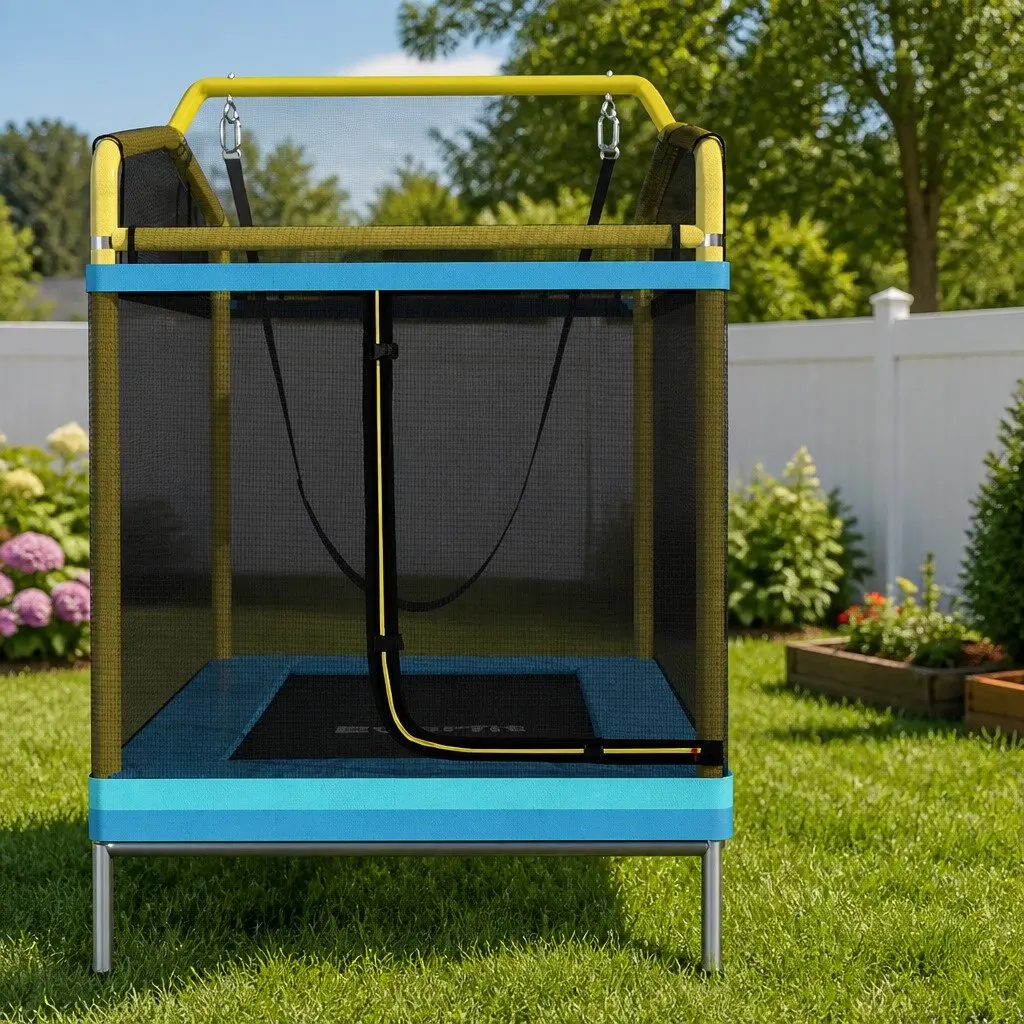 Kids Trampoline and Swing Combo with Safety Enclosure 6FT Blue Yellow