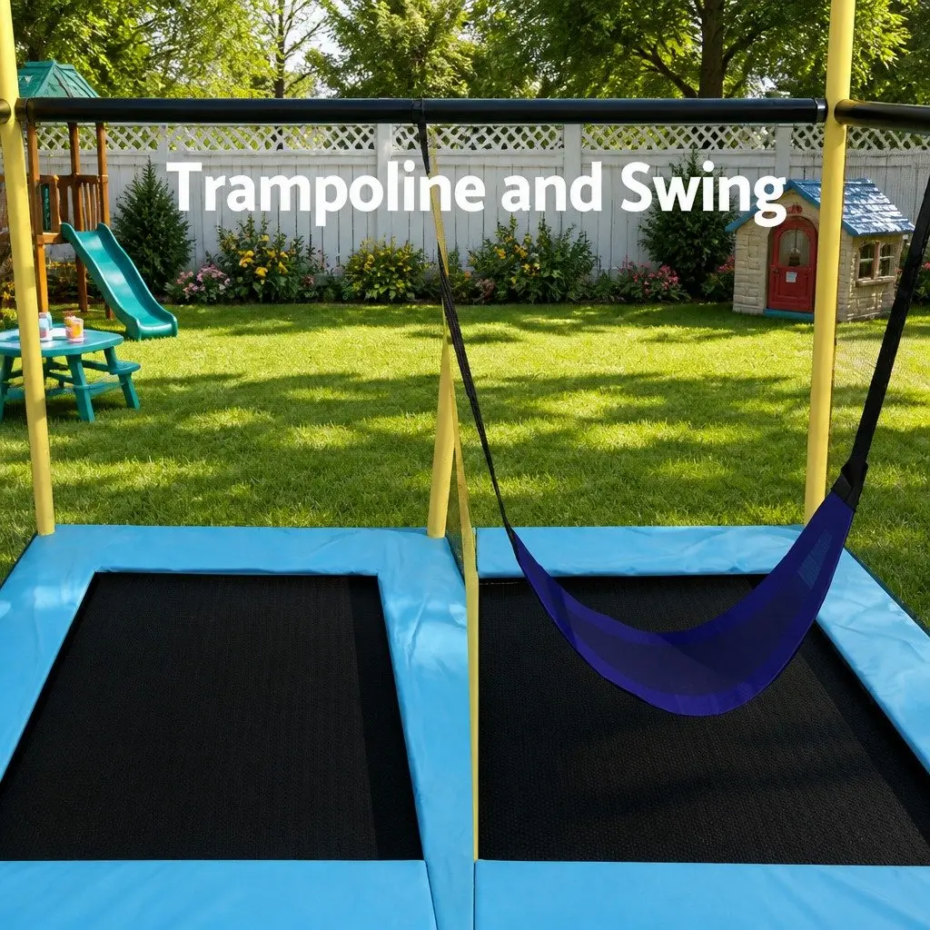 Kids Trampoline and Swing Combo with Safety Enclosure 6FT Blue Yellow