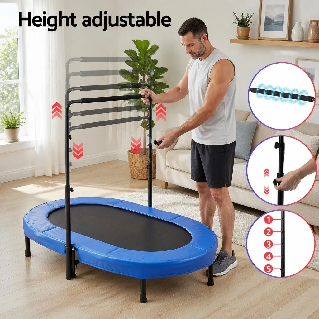 56 Inch Foldable Fitness Trampoline Indoor Rebounder Adjustable Handrail Cardio