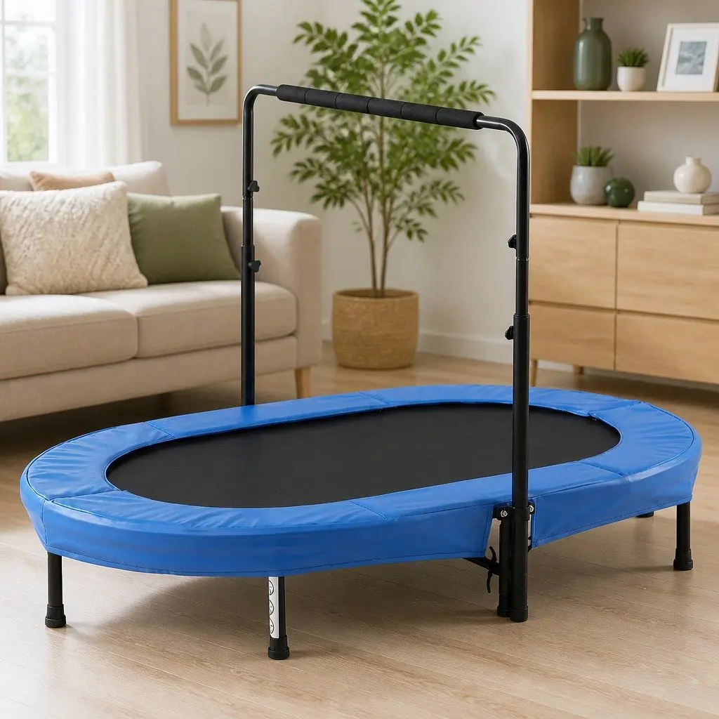 56 Inch Foldable Fitness Trampoline Indoor Rebounder Adjustable Handrail Cardio